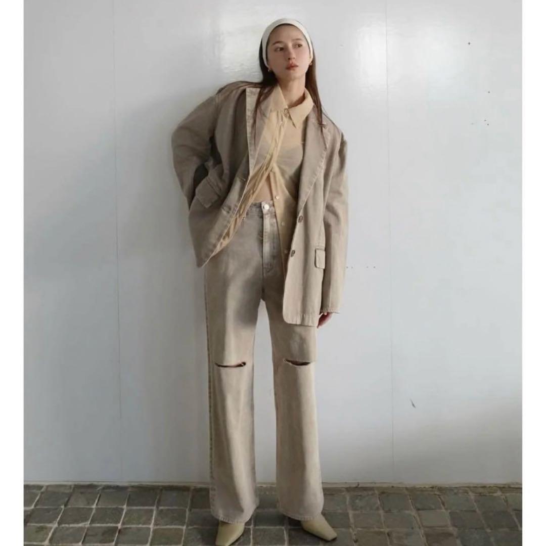 clane SLASH CUT DENIM PANTS ベージュ 1