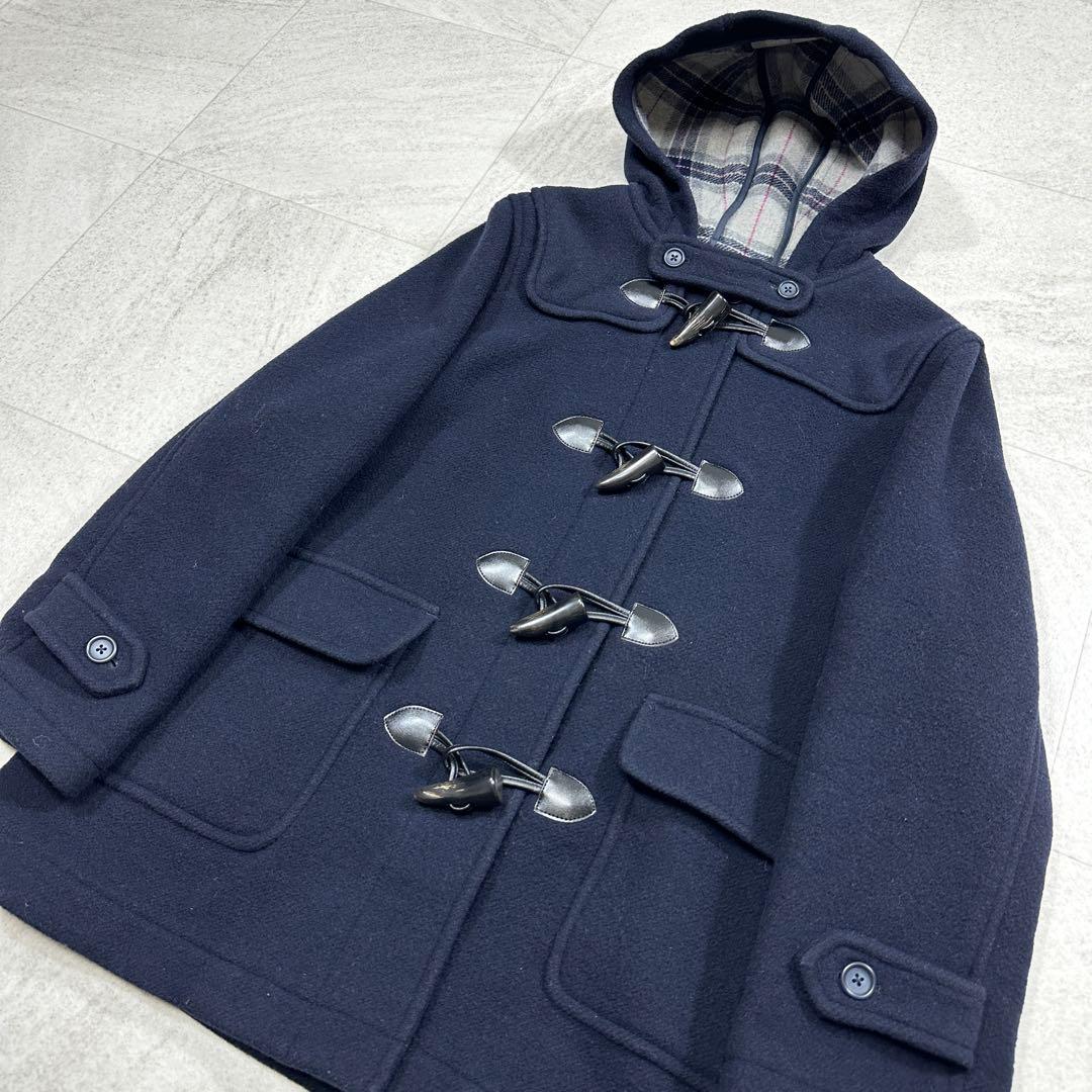 11号【EASTBOY】ダッフルコート 裏地チェック トグル フード 紺