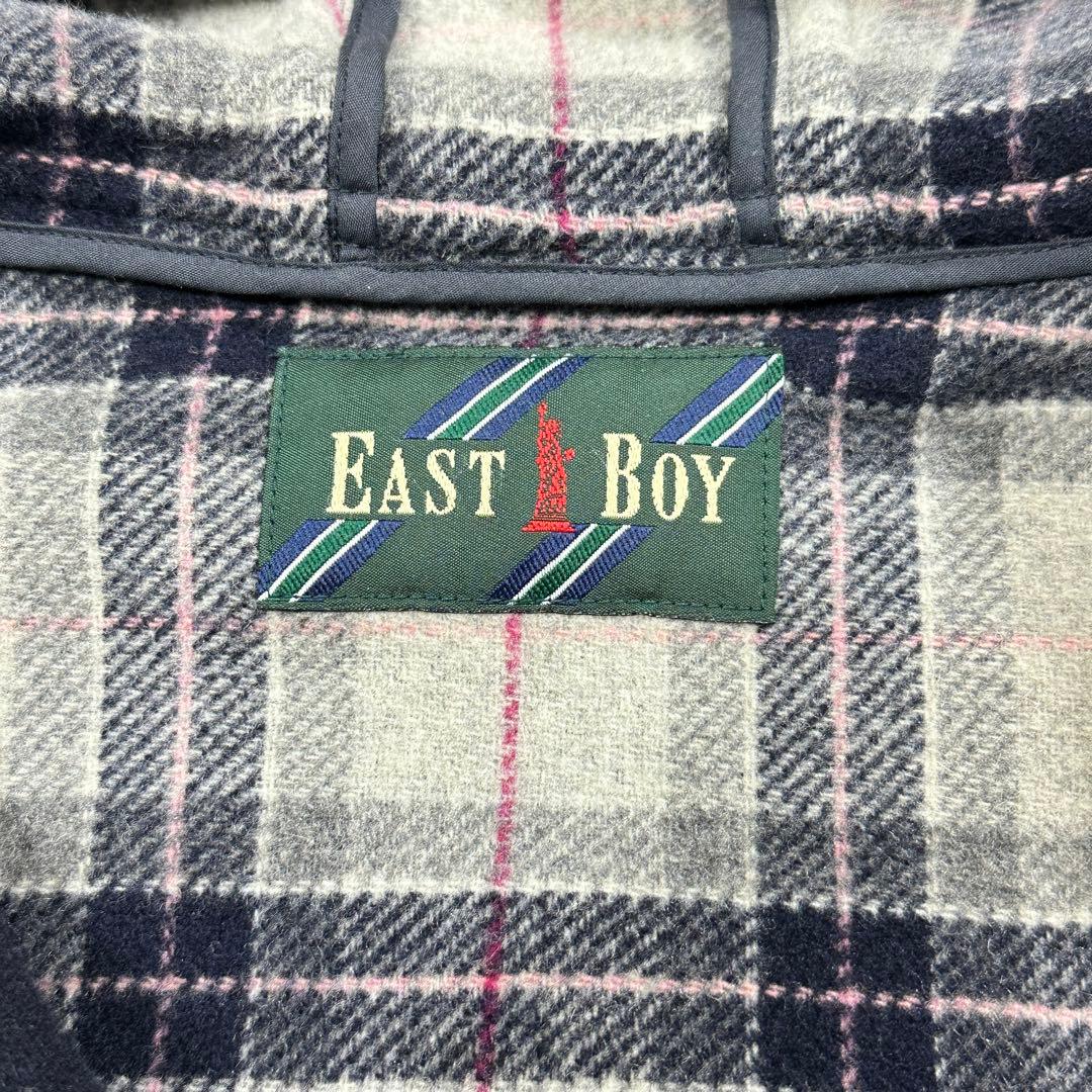 11号【EASTBOY】ダッフルコート 裏地チェック トグル フード 紺