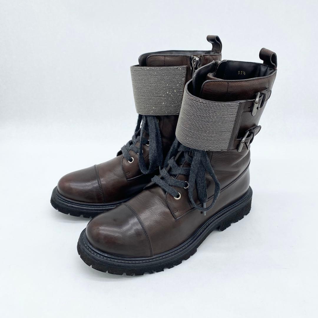 A18342 美品 ブルネロクチネリ モニーレ装飾バックルミドルブーツ 37.5