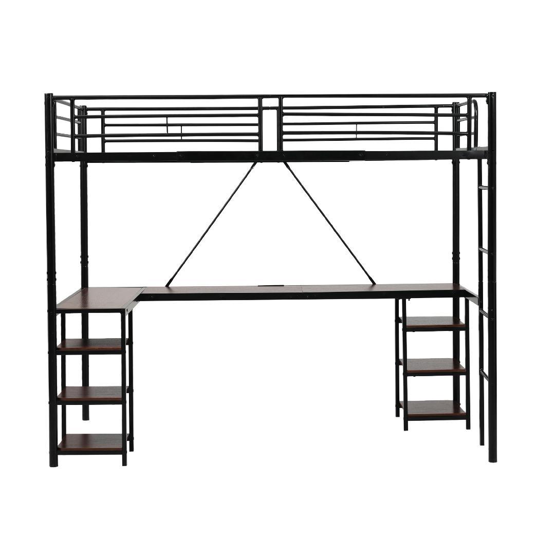 ロフトベッド パイプベッド シングル デスク付き 収納棚 ハシゴ付き 左右入れ替