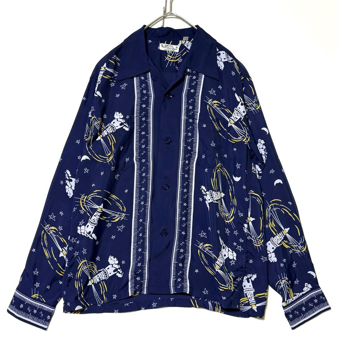 極美品 サンサーフ 灯台モチーフ 開襟シャツ レーヨンシャツ 長袖 M-Lサイズ