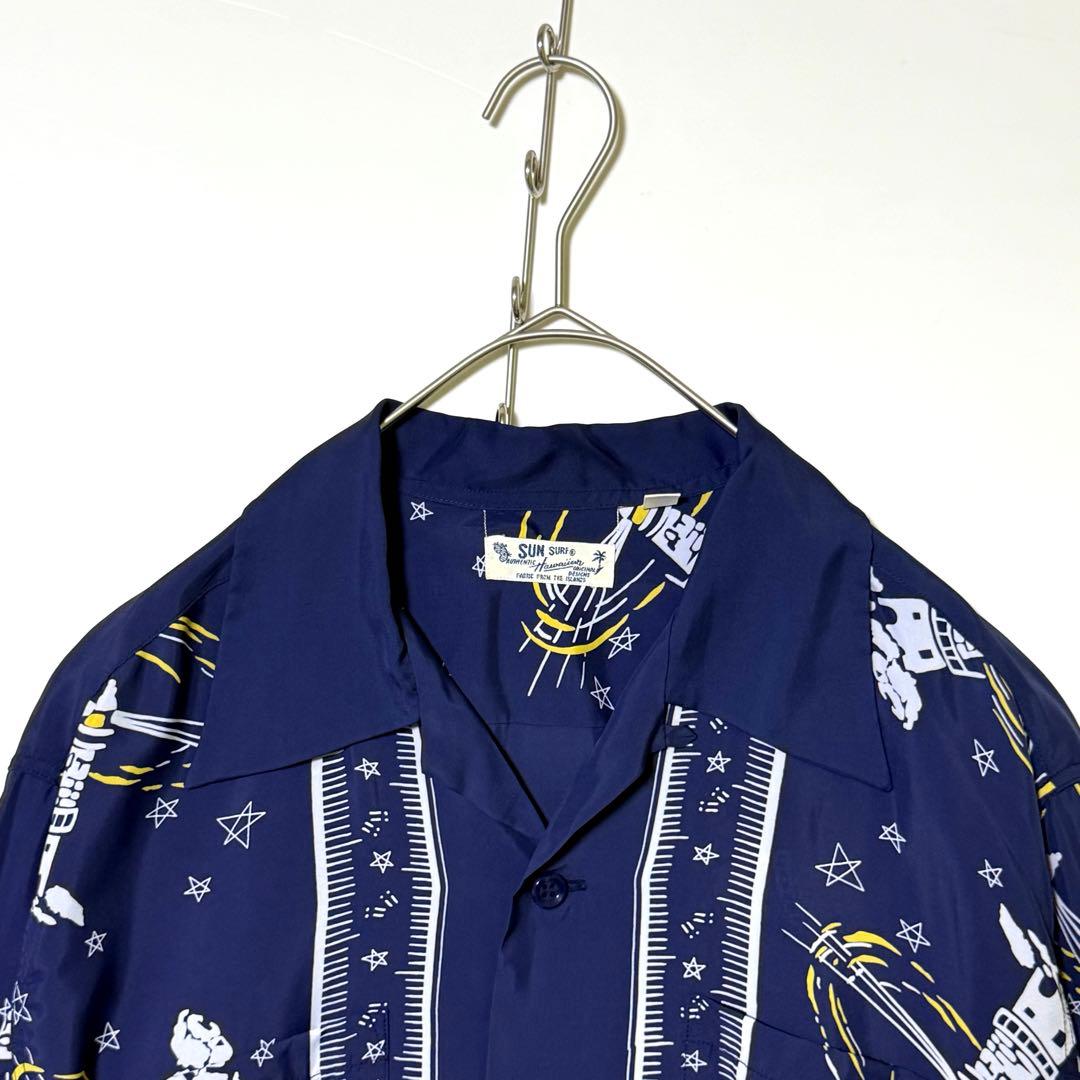 極美品 サンサーフ 灯台モチーフ 開襟シャツ レーヨンシャツ 長袖 M-Lサイズ