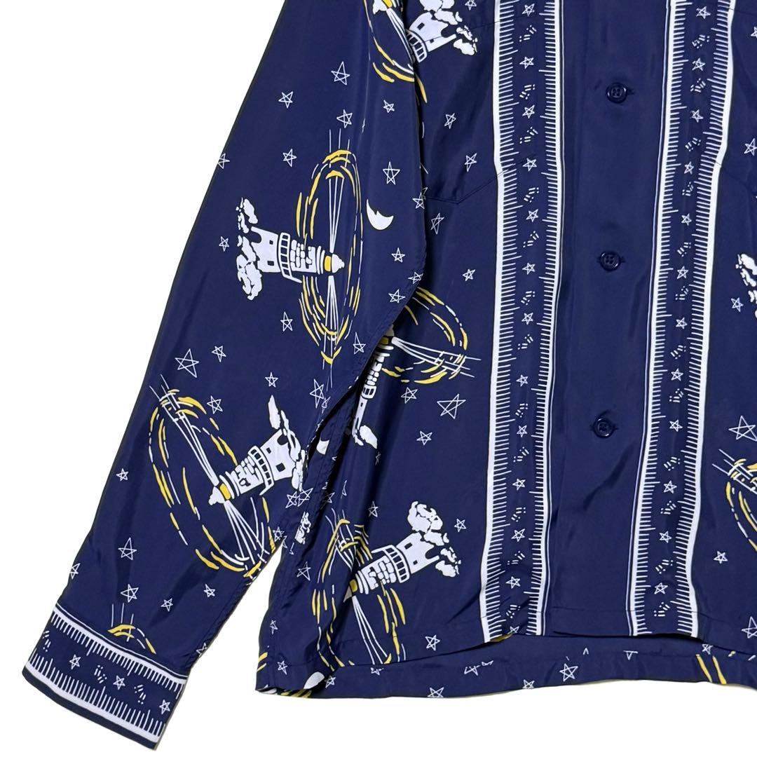 極美品 サンサーフ 灯台モチーフ 開襟シャツ レーヨンシャツ 長袖 M-Lサイズ