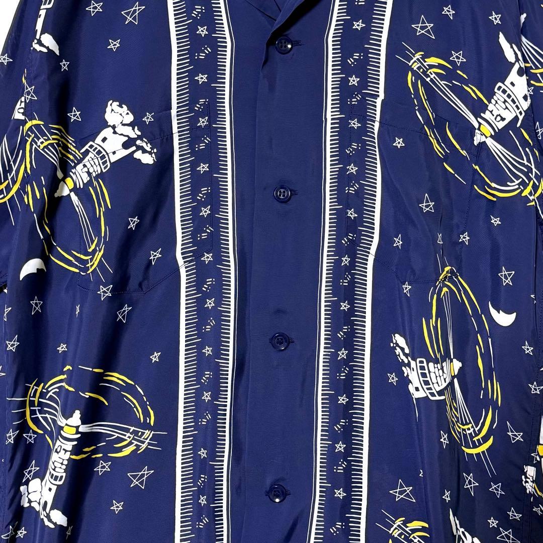 極美品 サンサーフ 灯台モチーフ 開襟シャツ レーヨンシャツ 長袖 M-Lサイズ