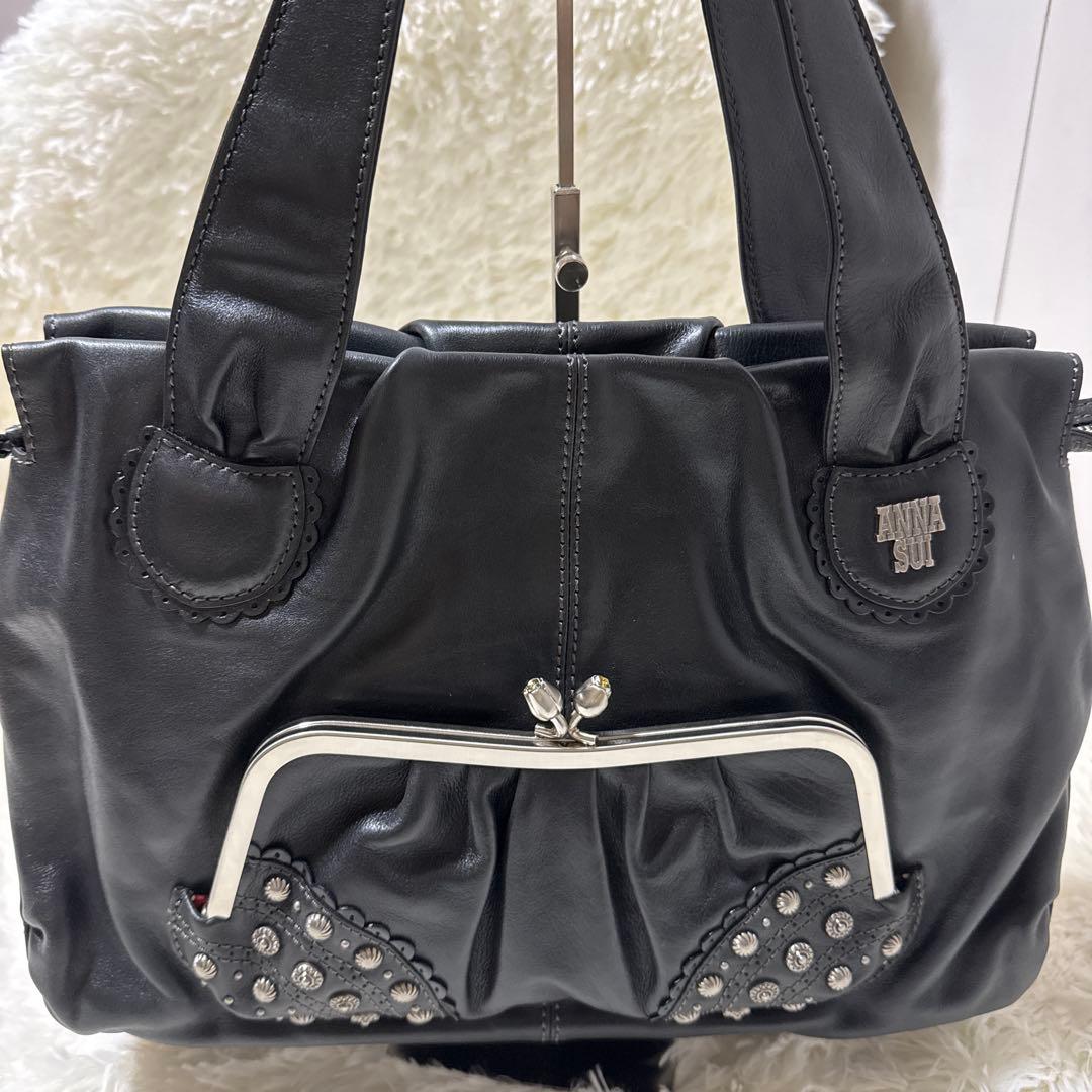 【ANNA SUI 】がま口 バッグ ブラック スタッズ☆美品☆