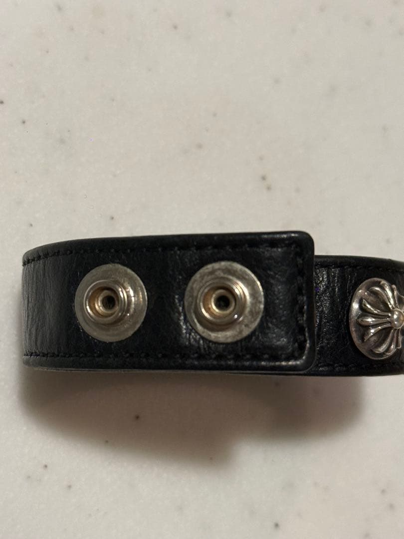 クロムハーツ 3btn 2snp レザーブレスレットブラック