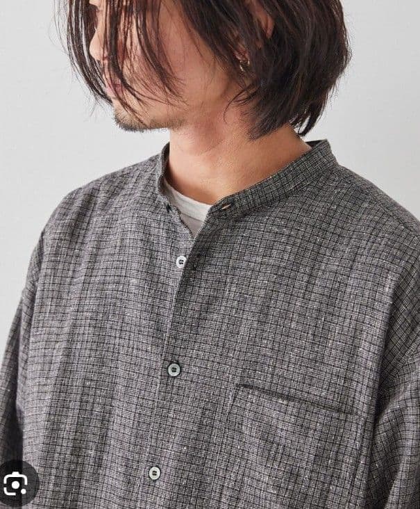 confect ネップピンチェックバンドカラーシャツ 5 美品