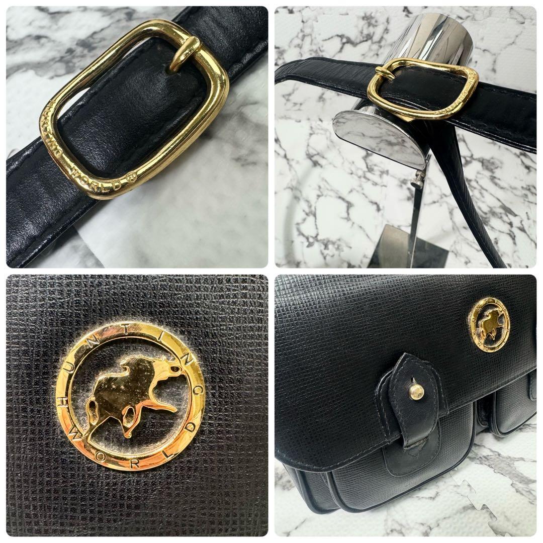 【美品】ハンティングワールド　キャリーオール　メッセンジャーバッグ　レザー　黒