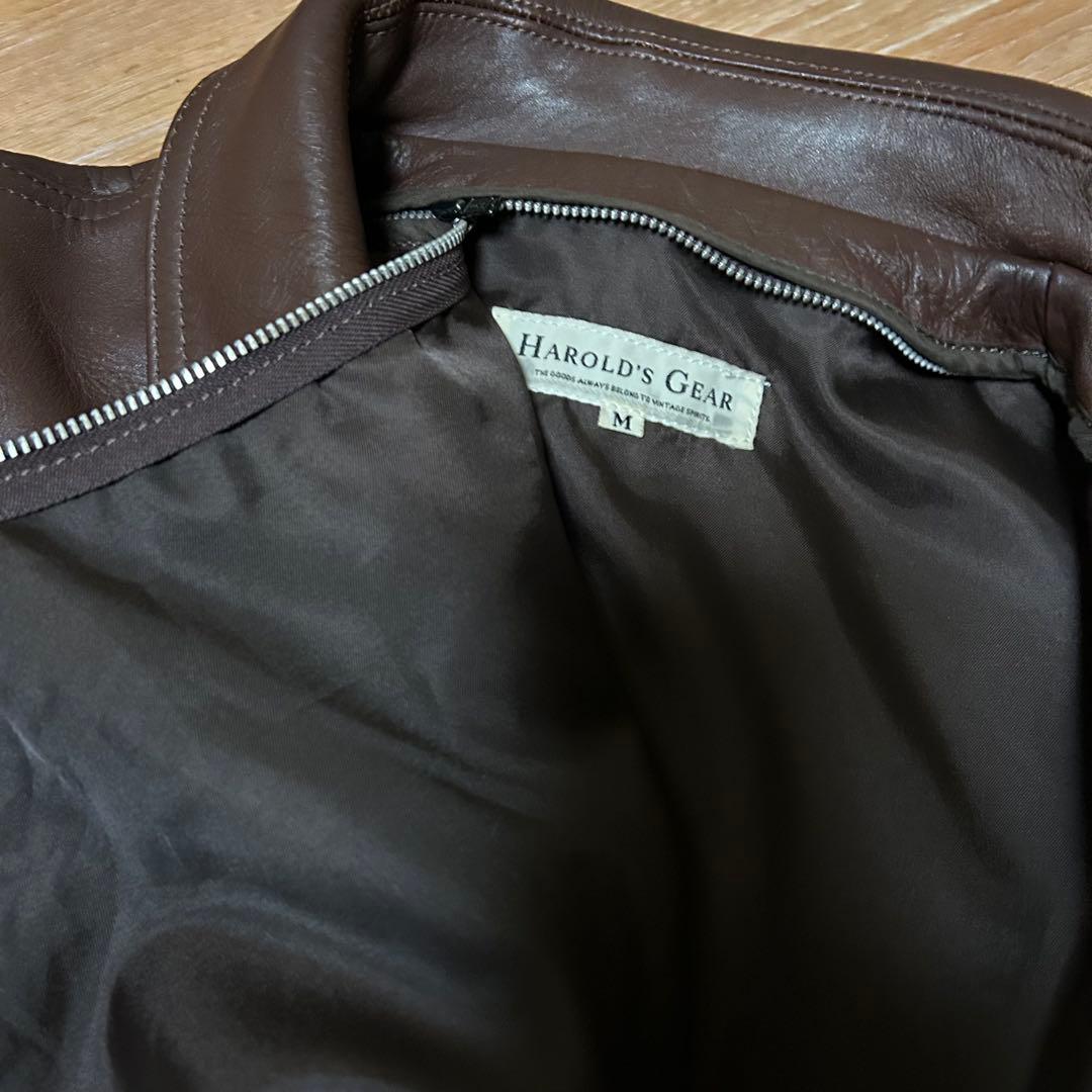 中古品 HAROLD'S GEAR 襟付き シングルライダース M ブラウン