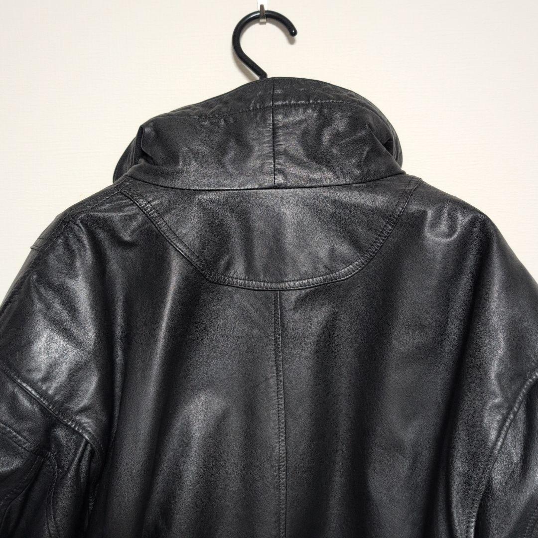 大きいサイズ58　レザージャケット　レザーブルゾン　y2k　本革　ブラック