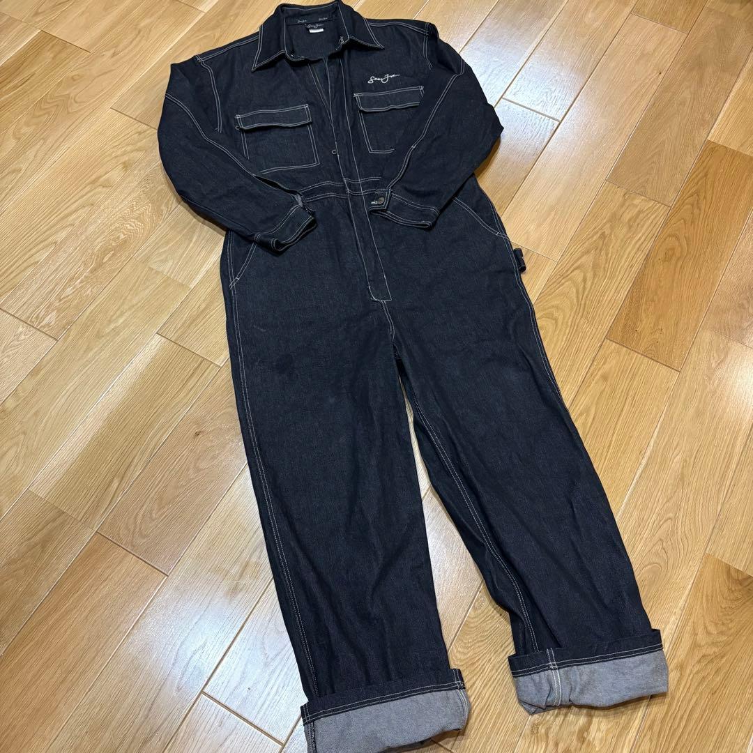 希少 極美品 SEAN JOHN オーバーオール M 黒デニムツナギ刺繍 当時物