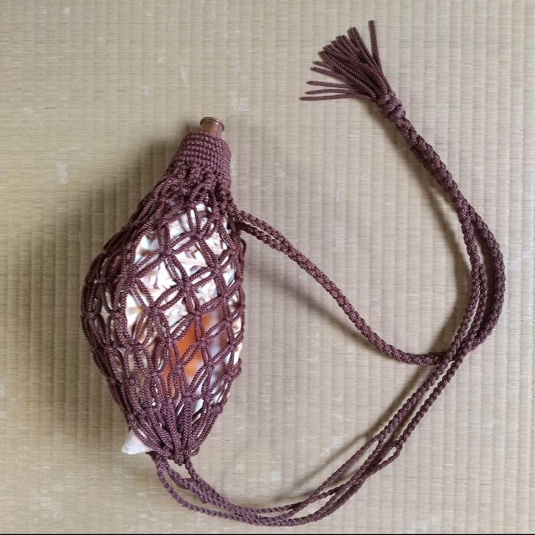 法螺貝　袋　中　ワインレッド色　七宝編み