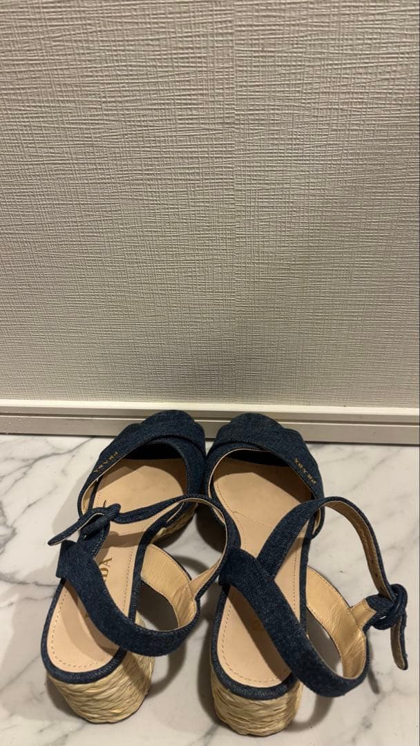 PRADA デニムウェッジソールサンダル