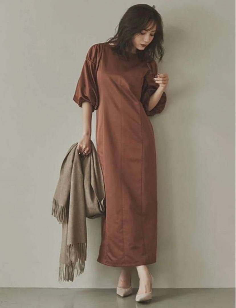 anuans　オケージョン　バルーンスリーブストレートワンピース ワンピース