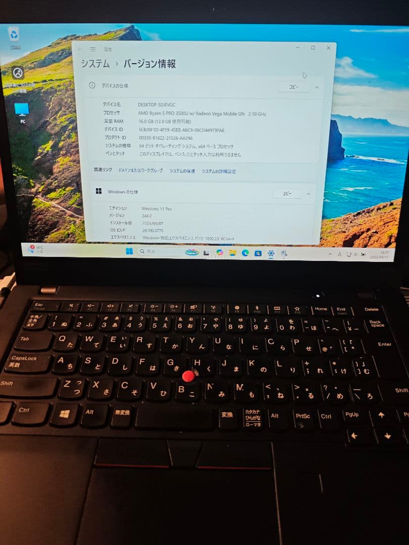 Windowsノート本体 ThinkPad x395