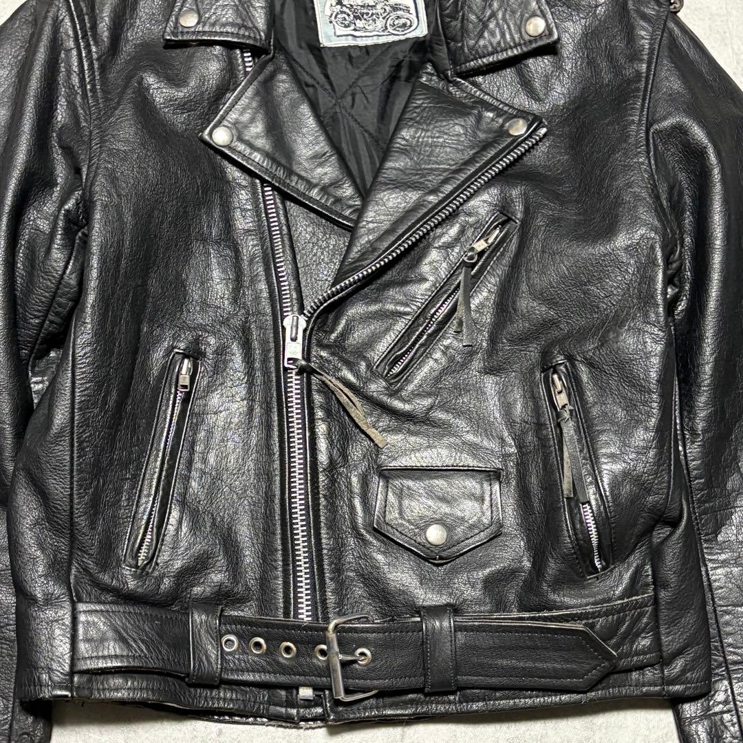 【vintage】ダブル　ライダース　アメジャン　L 革ジャン　バイカー　黒