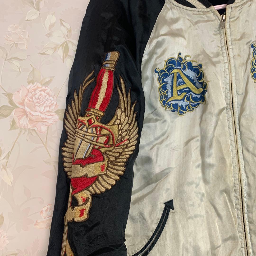 『希少』A &G黒いベルベットスカジャン ドラゴン刺繍リバーシブル