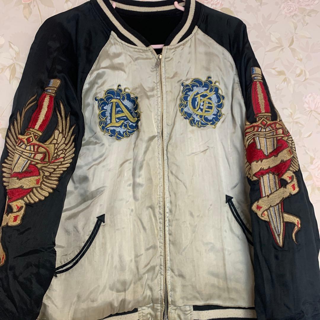 『希少』A &G黒いベルベットスカジャン ドラゴン刺繍リバーシブル