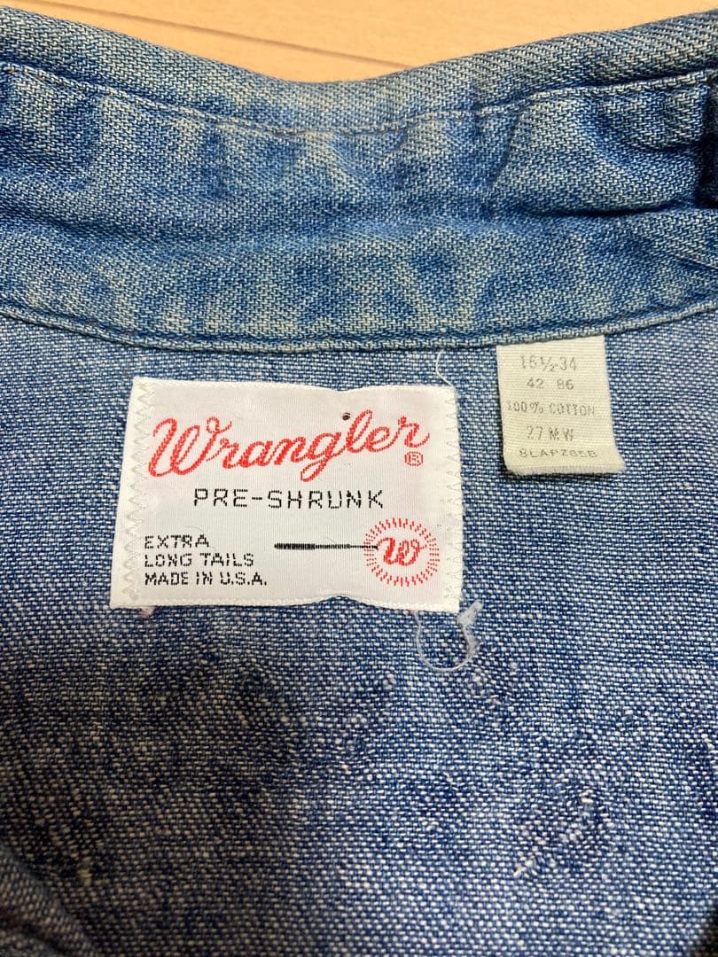 70s USA製 Wrangler デニムシャツ 16.5 アメリカ製 米国製