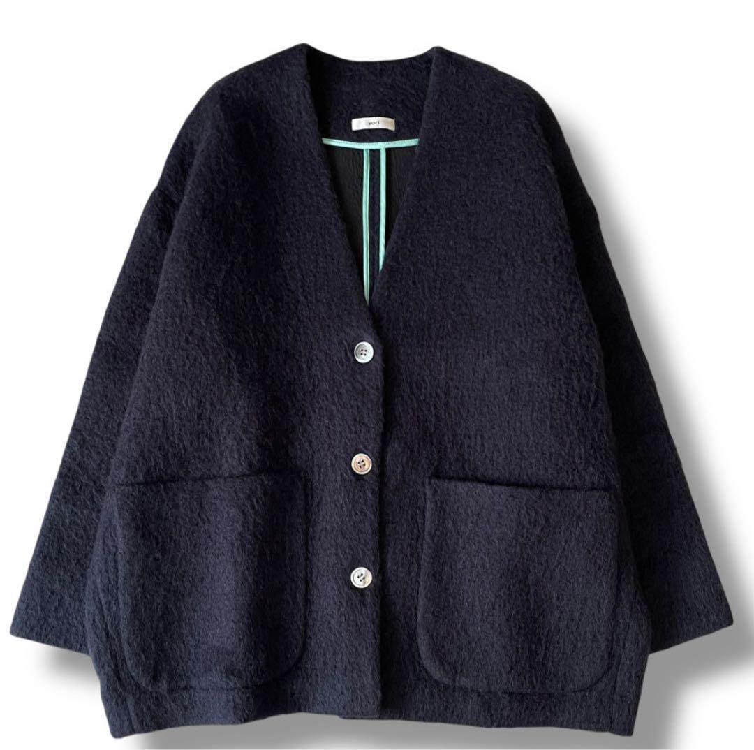 【大人気商品】yoriウール モヘア シャ ギージャケット カーディガン F 黒