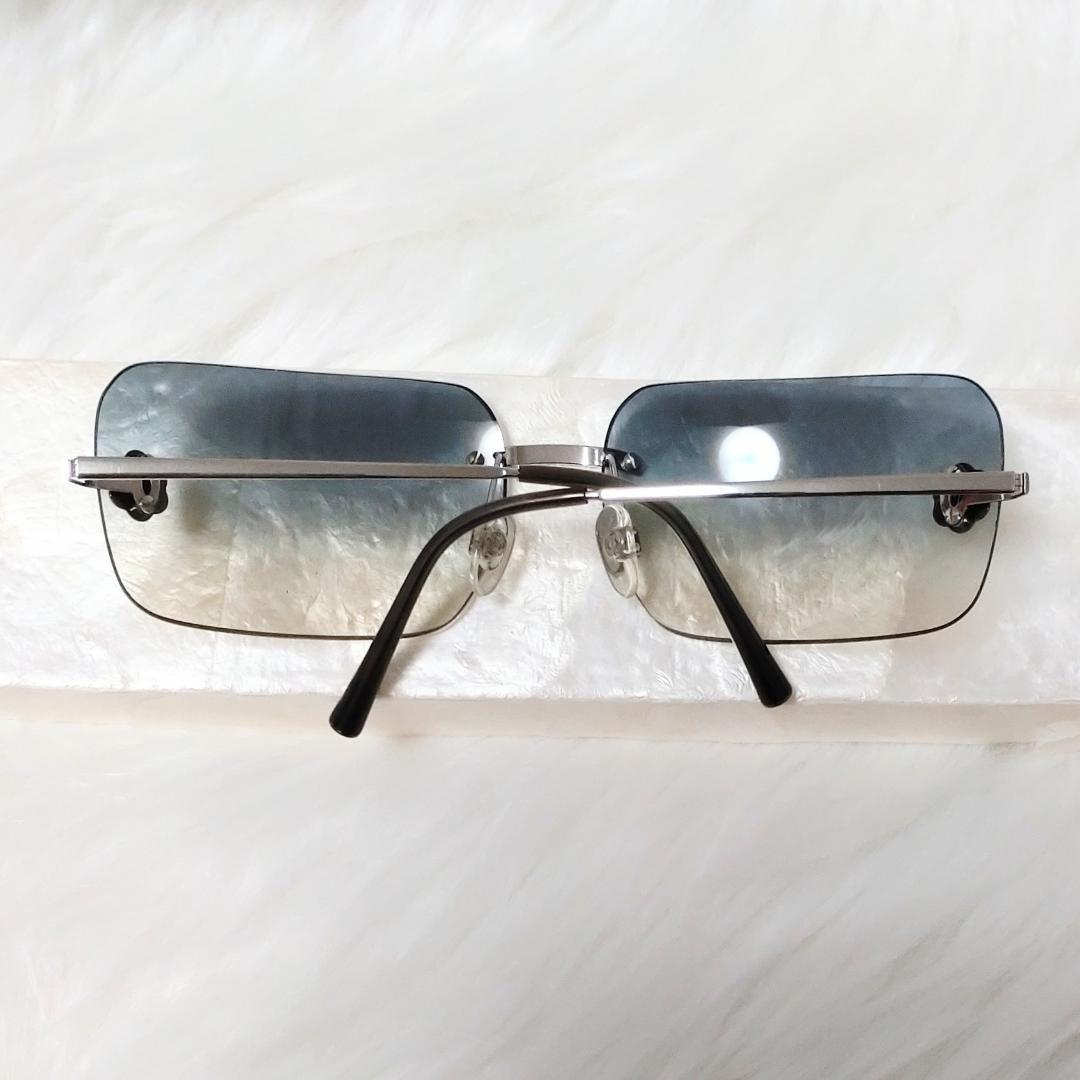 極美品✨CHANEL シャネル サングラス カメリア リムレス ブルー 保存箱