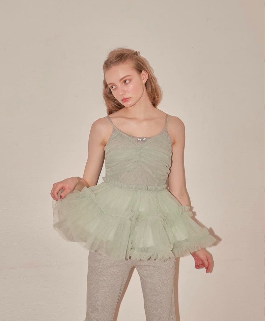 Ballerina fairy tulle peplum tops(mint）