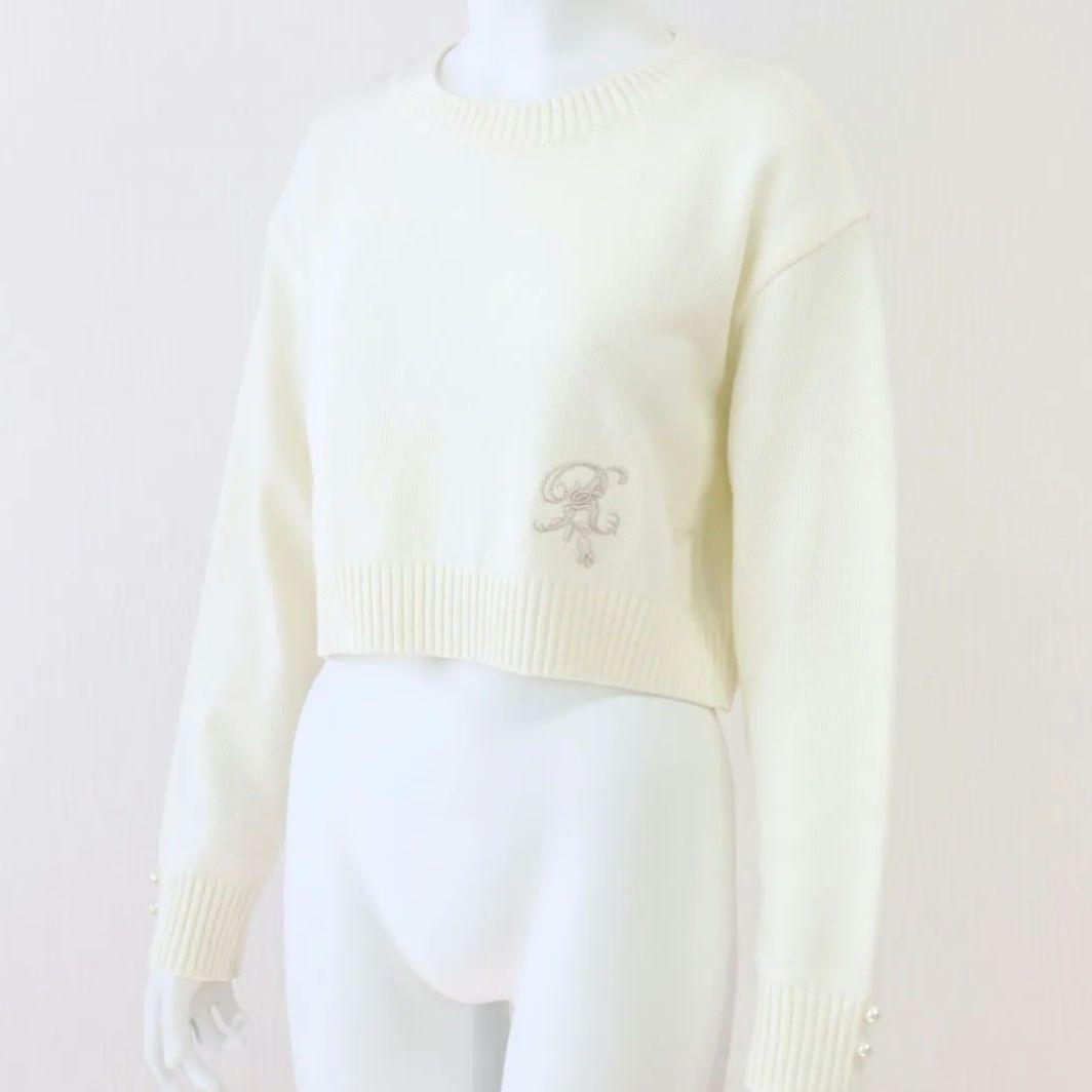 極美品✨ ルネ　R刺繍 コットンアクリルニット プルオーバー　23SS　ホワイト