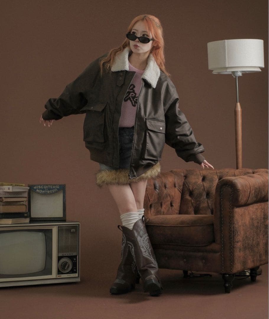 【バタ子さん】sedacle 裏ボア合皮ブルゾン　Mサイズ