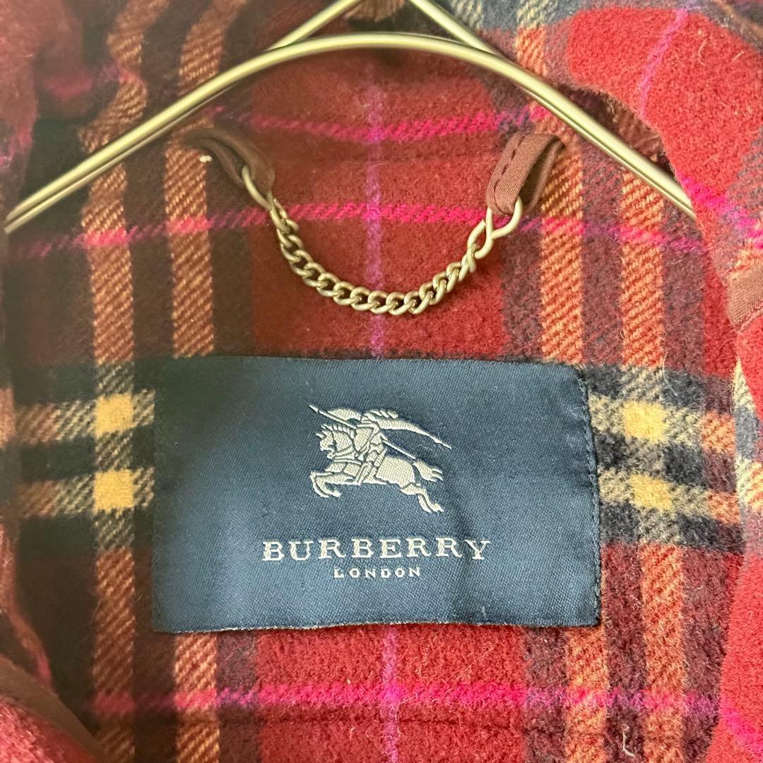 バーバリーロンドン ダッフルコート ノバチェック ウール混 レディース 赤茶系