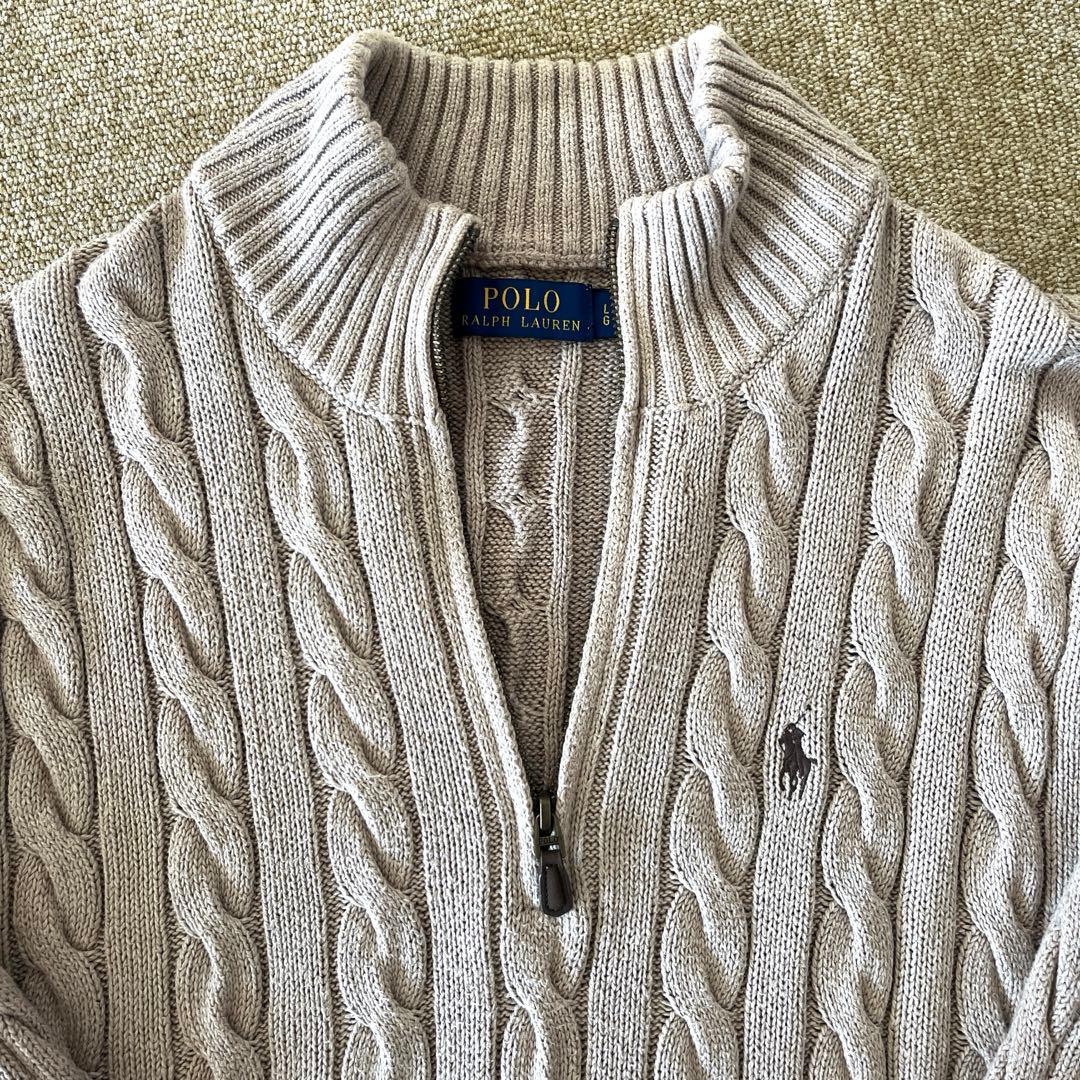 【美品】ポロ ラルフローレン ハーフジップニット ケーブル メンズ LG