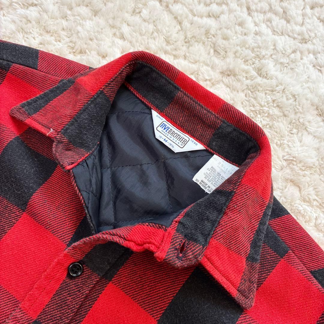 70-80s USA製FIVE BROTHERキルティングネルシャツM 三角タグ