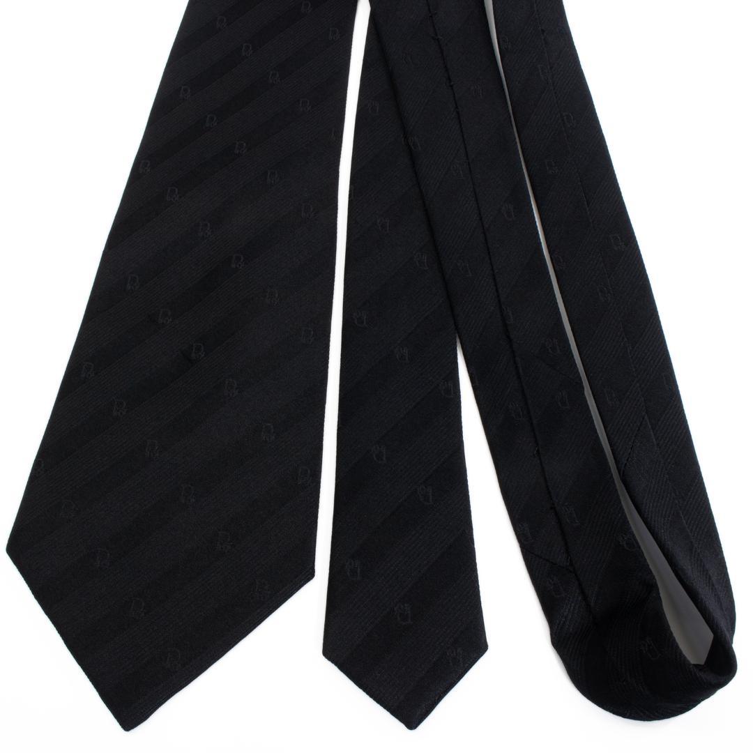 ディオール ネクタイ ジャガードタイ 黒 ブラック ストライプ ロゴ シンプル