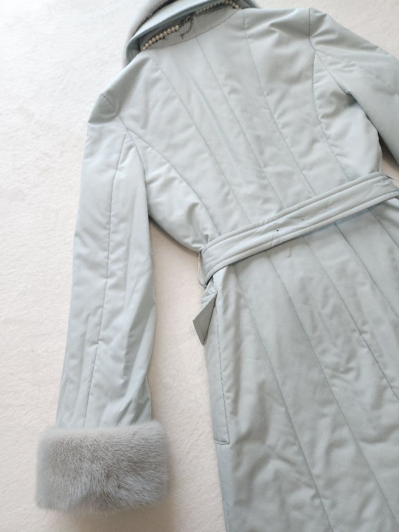 Harrods 美品 英国高級コート ミンクファー着脱可能 中綿 淡いブルー