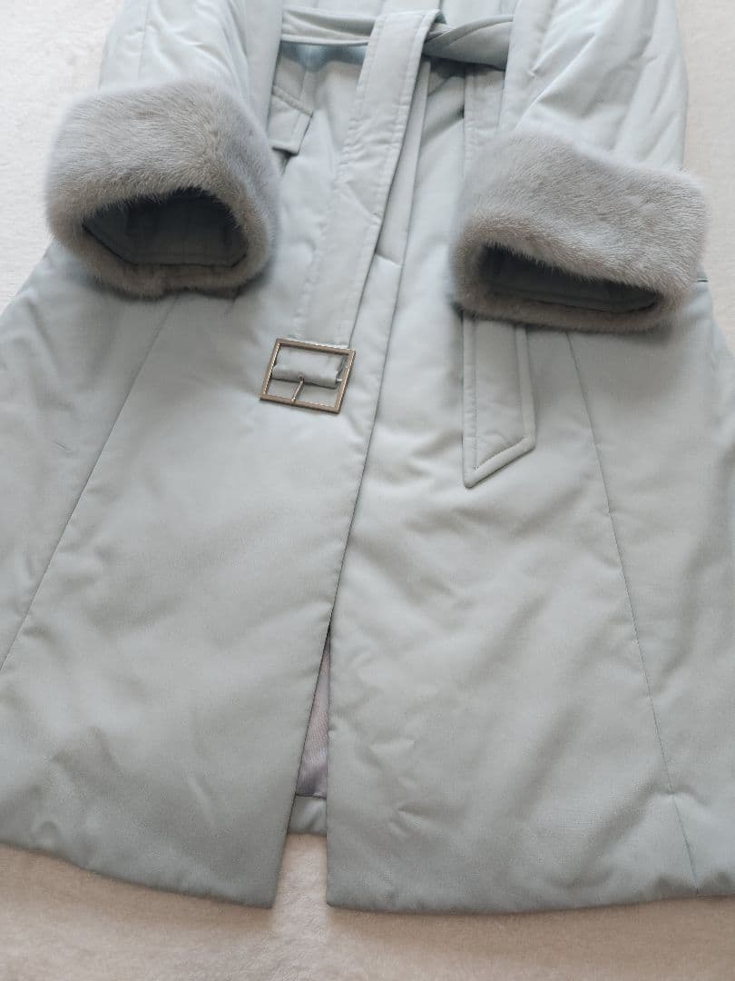 Harrods 美品 英国高級コート ミンクファー着脱可能 中綿 淡いブルー