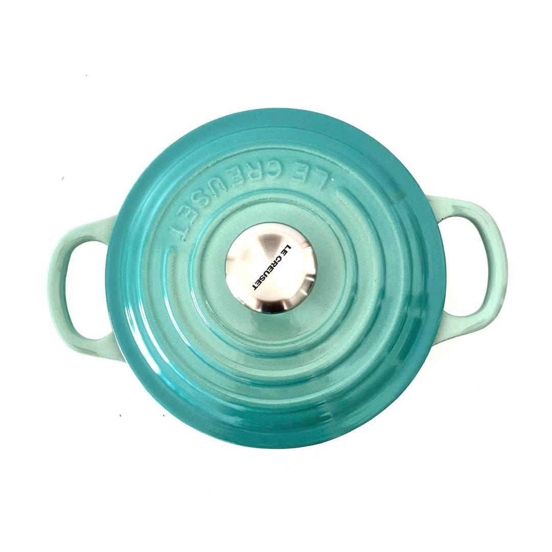 ルクルーゼ　シグニチャー　ココットロンド　14cm クールミント 鍋　緑　水色