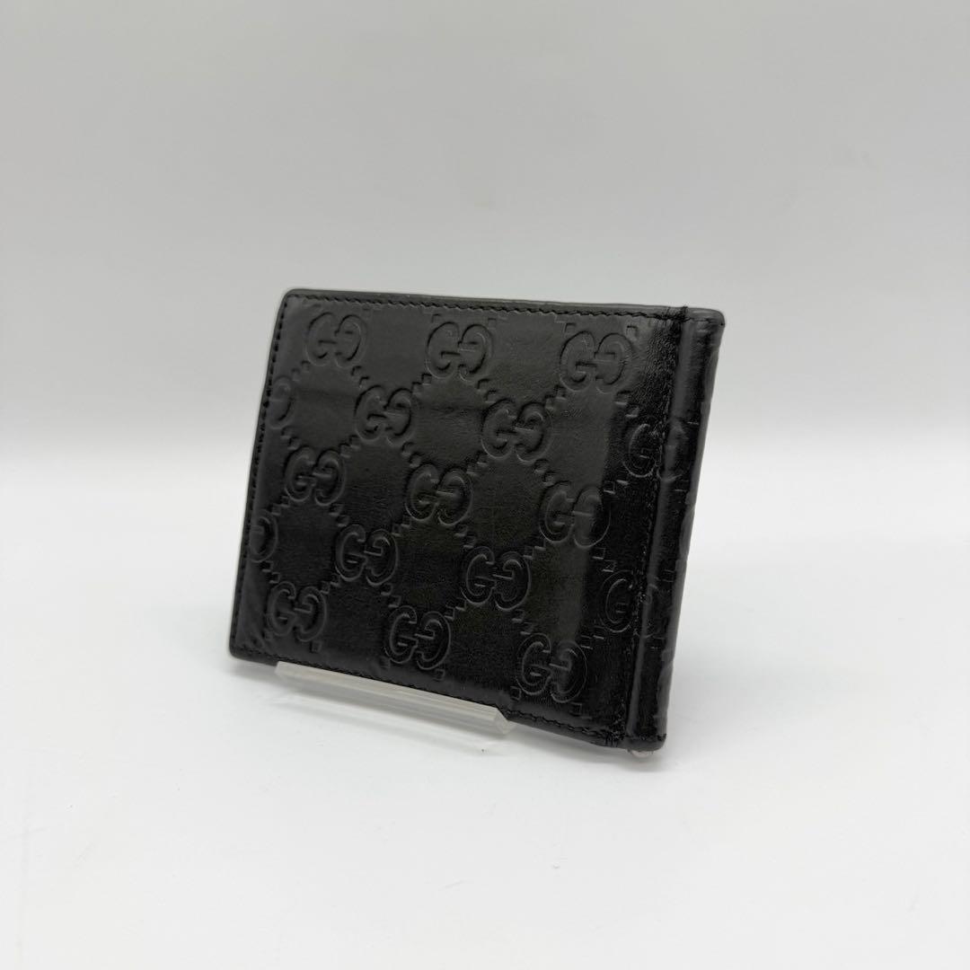 ✨美品✨グッチ マネークリップ 札入れ 財布 シマレザー GG柄 ブラック