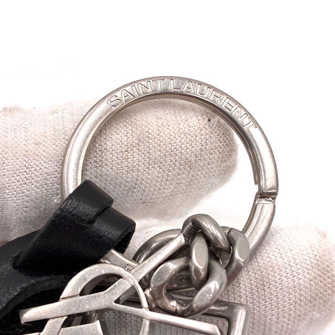 【希少・正規品】サンローラン YSLロゴ キーリング レザー シルバー ブラック