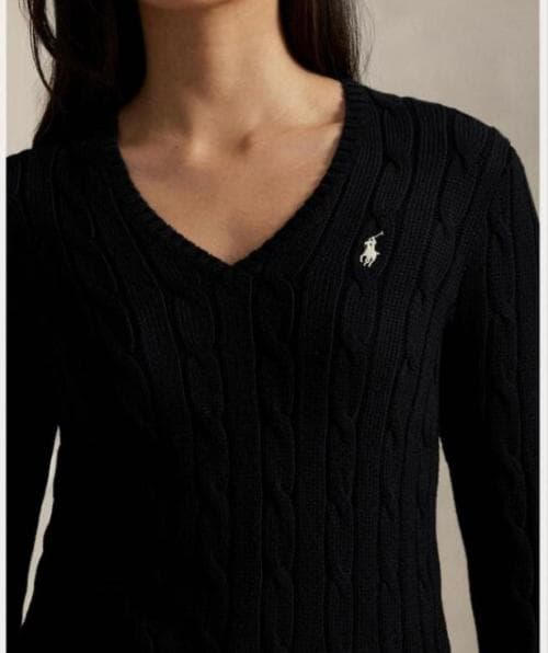 【るる】ポロラルフローレン 現行 Vネック ケーブルニット セーター 黒