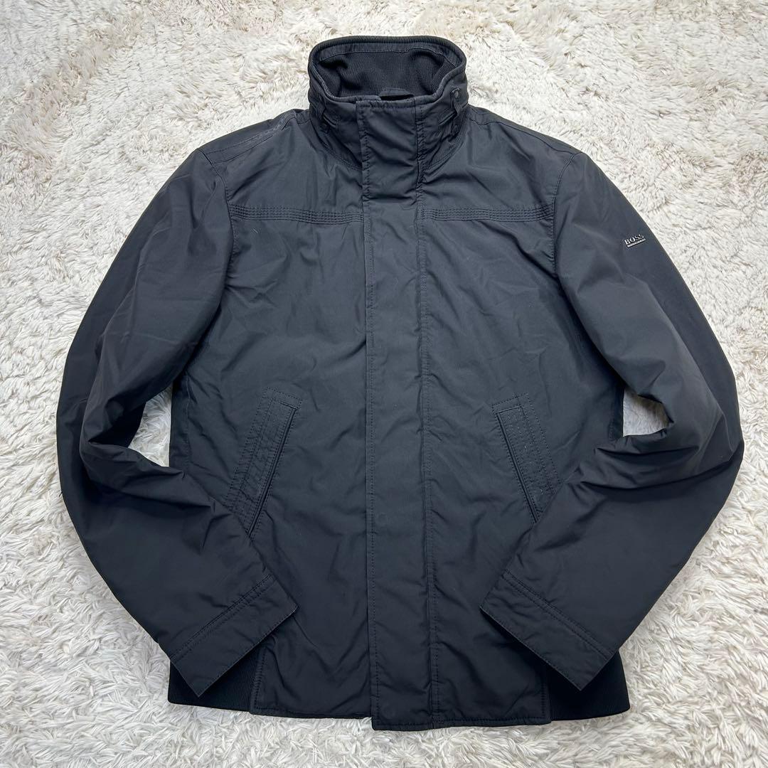 美品 ヒューゴボス ナイロンブルゾン フード キルティング BOSS 黒 短丈