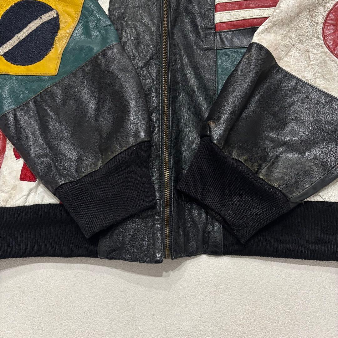 Tory lanez 着 80s 90s インド製 国旗 レザー ジャケット