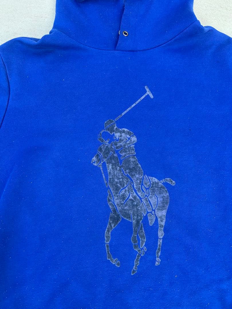 ポロ馬刺繍 青色 フード付きパーカー