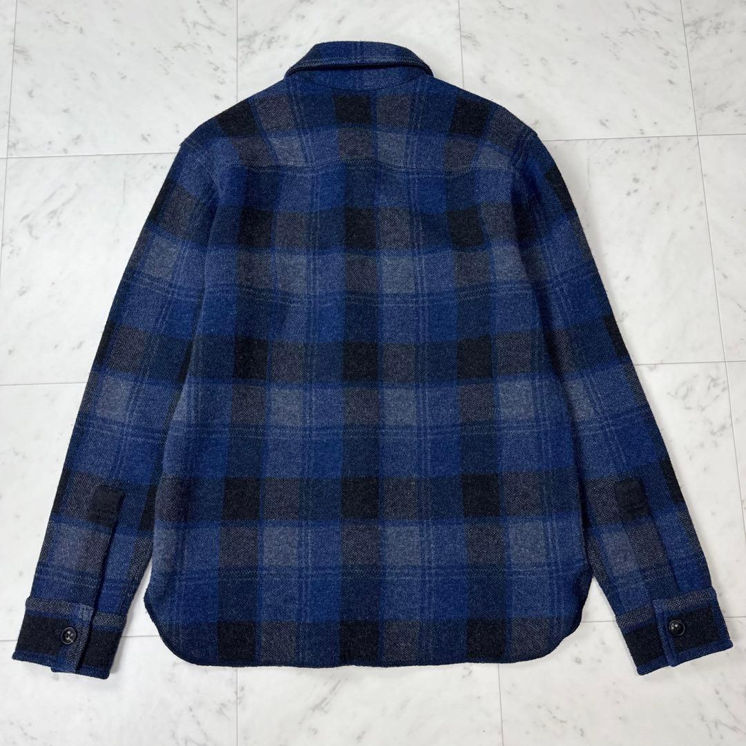 RRL カシミヤ ウール シャツジャケット バッファローチェック 青系 Sサイズ
