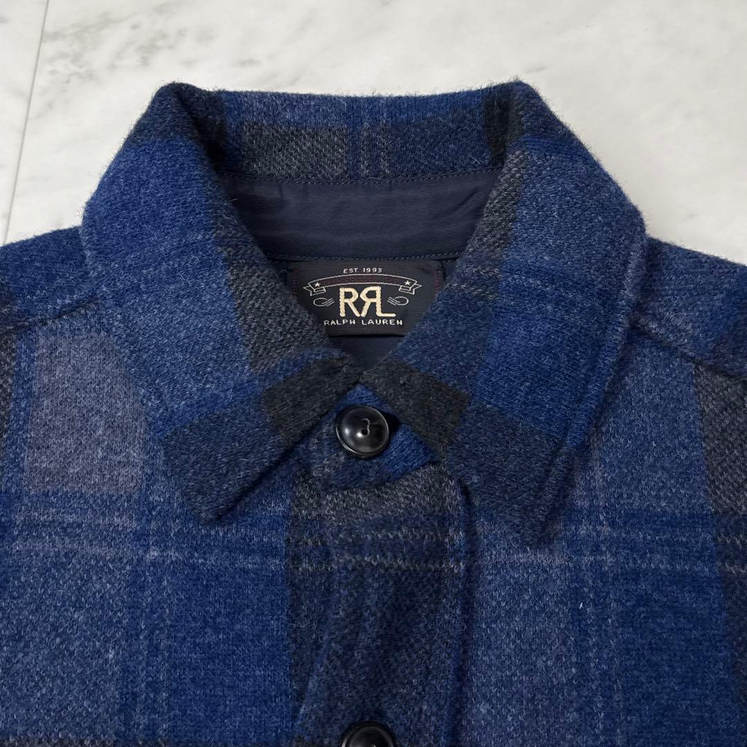 RRL カシミヤ ウール シャツジャケット バッファローチェック 青系 Sサイズ