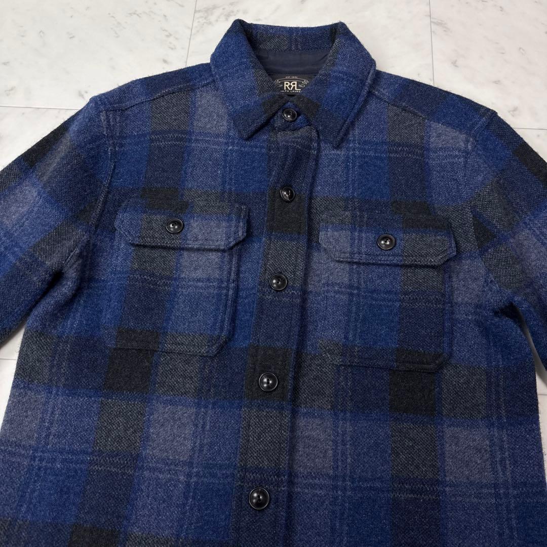 RRL カシミヤ ウール シャツジャケット バッファローチェック 青系 Sサイズ