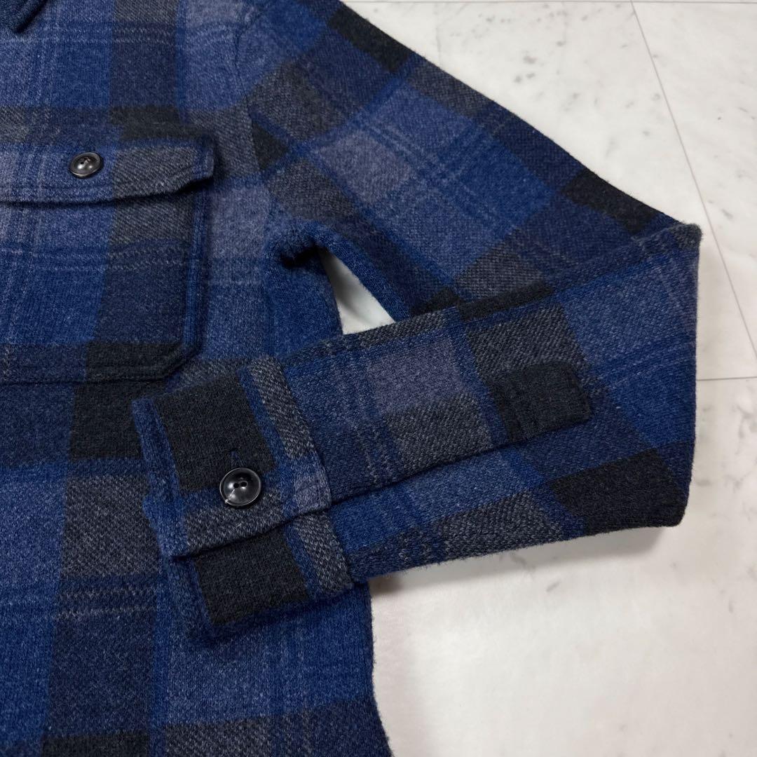 RRL カシミヤ ウール シャツジャケット バッファローチェック 青系 Sサイズ