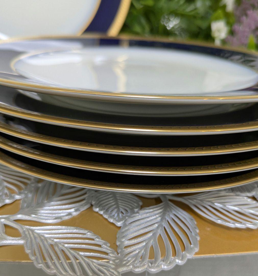 大倉陶園　デザート皿　20cm皿 瑠璃片葉金蝕デザート皿　6枚組　(未使用)