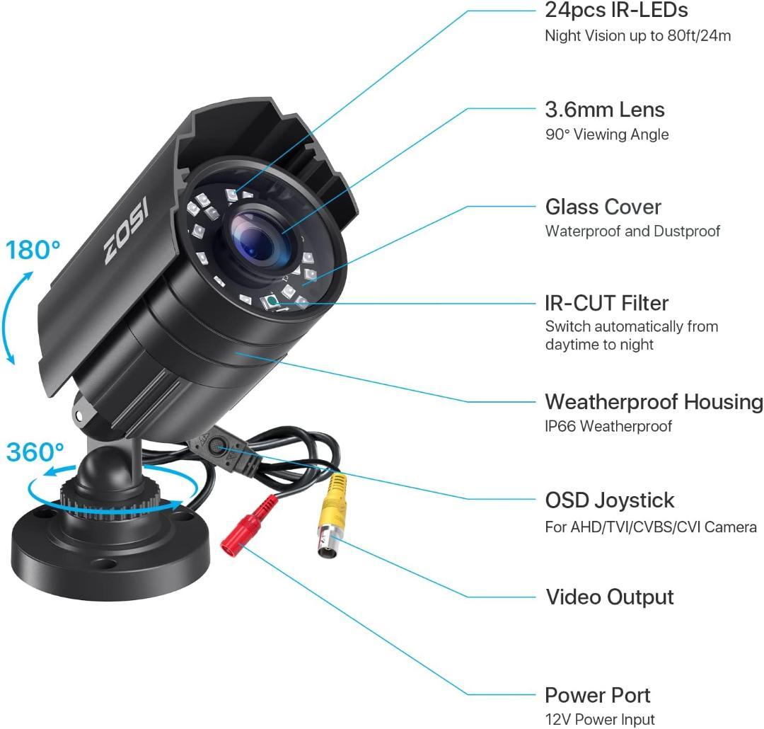 防犯カメラ - 1080P、赤外線24個、金属製