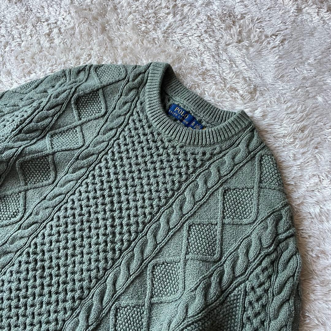 ラルフローレン 現行 フィッシャーマンズニット XL カーキ