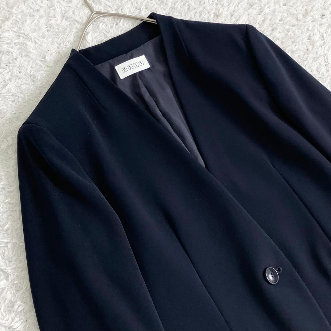 極美品✨プラステ セットアップ ノーカラー 洗える ストレッチ 1B 紺 M